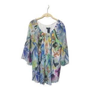 Ali Miles Tunic Watercolor Floral Print with embellishments‎ sz 1X
